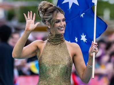 VIENNA, AUSTRIA - MAY 10: Delta Goodrem representing Australia attends the Turquoise Carpet of the 70th Eurovision Song Contest Opening Ceremony at Rathausplatz on May 10, 2026 in Vienna, Austria. The 70th Eurovision Song Contest will be held from May 12 until 17, 2026 at the Wiener Stadthalle in Vienna. (Photo by Christian Bruna/Getty Images)