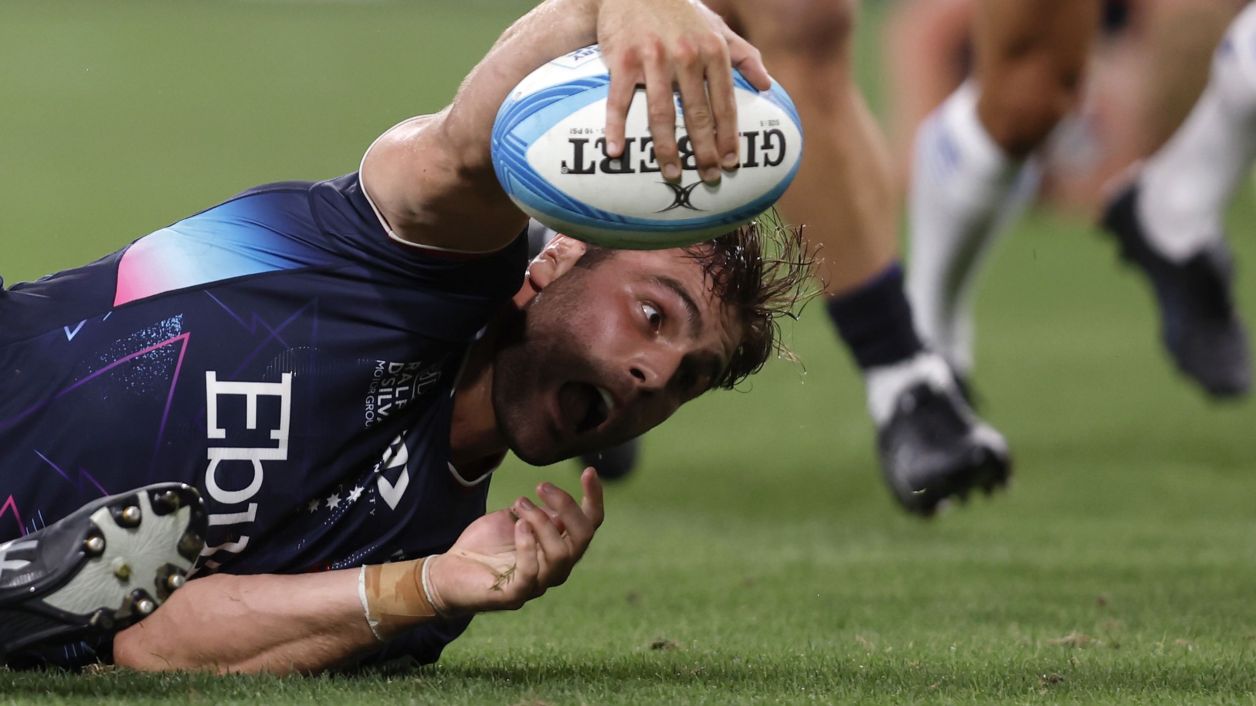 Josh Kemeny of the Rebels scores a try during the round two Super Rugby Pacific match between Melbourne Rebels and Western Force.
