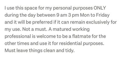 Bizarre rental ad claims tenant must leave property up to six hours a day - for $400 a week