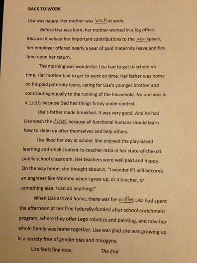 Mum re-writes daughter's sexist school worksheet