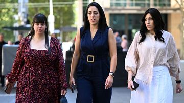 Dassi Erlich, Elly Sapper and Nicole Meyer at the County Court of Victoria in Melbourne. Malka Leifer verdict trial