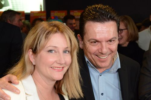 Ms Sharkie with Senator Nick Xenophon after winning a Lower House seat at the 2016 election (Image: AAP)