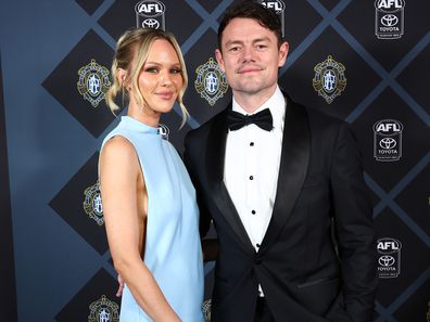 Lachie Neale and Jules Neale arrive at the 2025 Brownlow Medal on September 22, 2025 in Brisbane, Australia. 