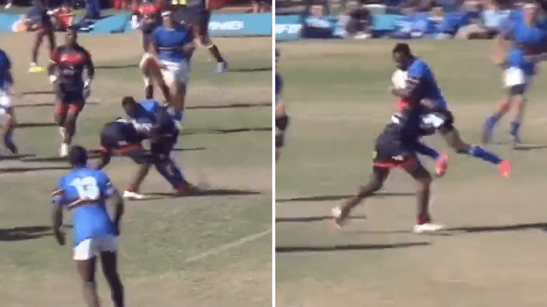 A schoolboys rugby player was carried more than 20m backwards in a South African game.