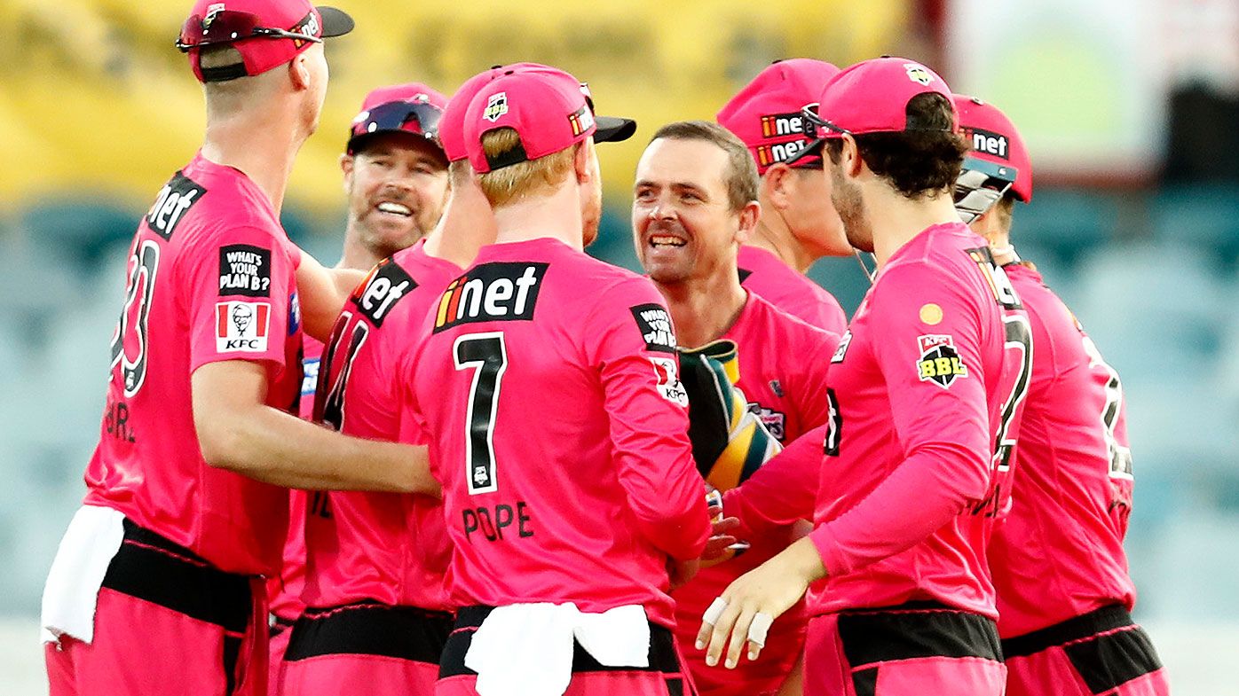 Stephen O&#x27;Keefe of the Sixers celebrates the wicket of Alex Hales of the Thunder during the Big Bash League match between the Sydney Thunder and the Sydney Sixers