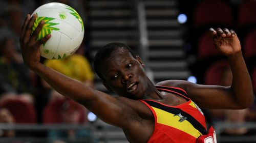 Peace Proscovia of Uganda receives the ball. (AAP)