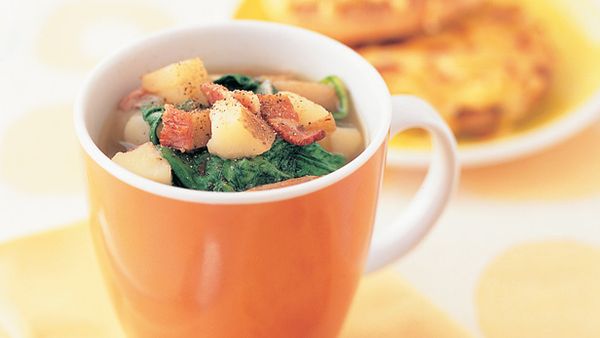 Bacon, potato and spinach soup