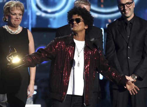 Bruno Mars, pictured at the Grammys, played Brisbane in March. Picture: AP