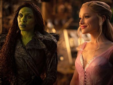 Cynthia Erivo as Elphaba Thropp and Ariana Grande as Glinda Upland in Wicked: For Good.