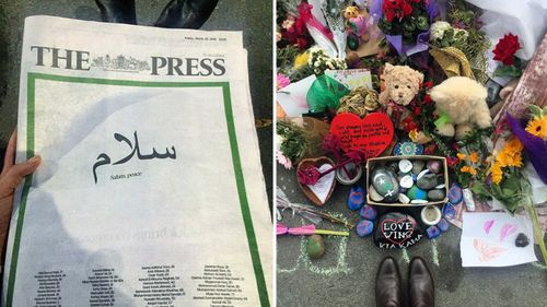 The front page of The Press simply published the names of the victims and the Islamic word for peace.