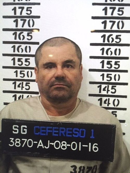 In this Jan. 8, 2016 file photo released by Mexico's federal government, Mexico's drug lord Joaquin "El Chapo" Guzman stands for his prison mug shot with the inmate number 3870 at the Altiplano maximum security federal prison in Almoloya, Mexico. According to Mexico's Foreign Ministry, Guzman was extradited to the United States on Thursday, Jan. 19 2017. (Mexico's federal government via AP, File)