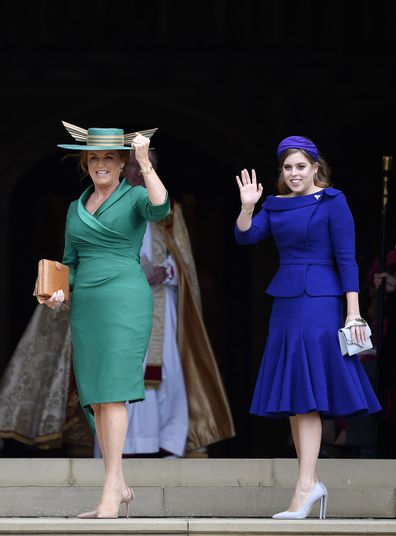 Fergie and Princess Beatrice attend the wedding of Princess Eugenie on 12 October, 2018.