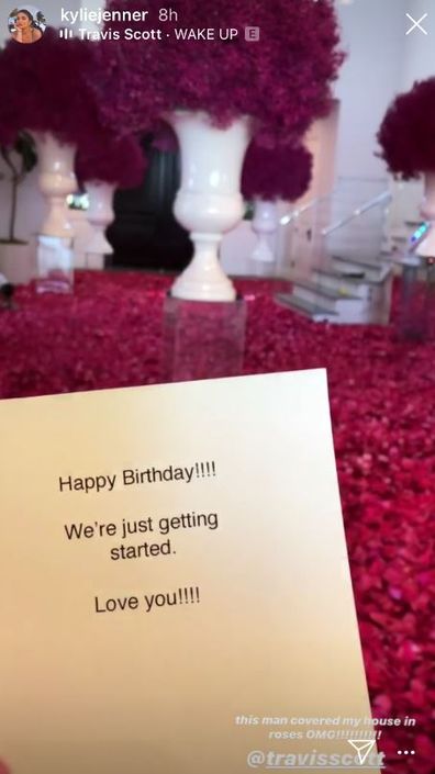 Travis Scott, surprise, roses, flowers, Kylie Jenner, birthday