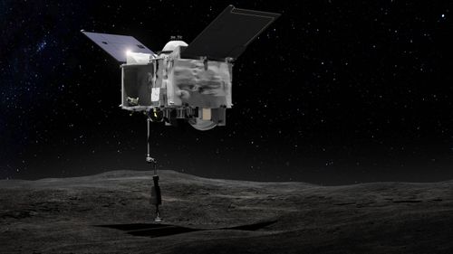 An artist's impression of the Tagsam arm ready to blast the surface of the asteroid. (Image: NASA)