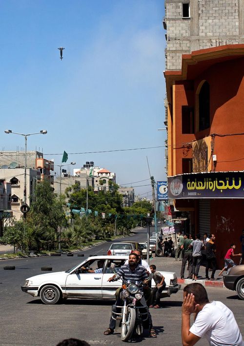 Fear from the skies: Photograph shows moment bomb tears towards Gaza home