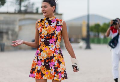 Giovanna Battaglia
wearing a dress with floral print outside Jacquemus, Paris Fashion Week