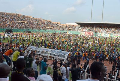 The field in Abidjan was awash with thousands of fans.