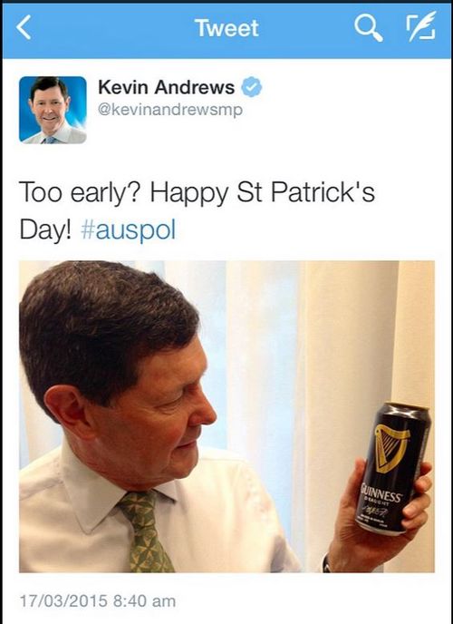A St Patrick's Day post from Defence Minister Kevin Andrews. (supplied)