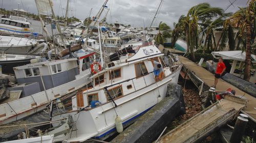 Yachts damaged at Port Hinchinbrook, Queensland after Cyclone Yasi in 2011.