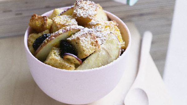 Apple, raisin and brioche pudding