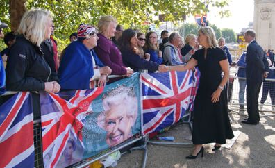 Sophie, Countess of Wessex, shakes hands with mourners outside Buckingham Palace on September 17, 2022 in London, United Kingdom.