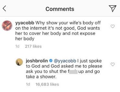 Josh Brolin, Kathryn Boyd, troll, comment, lingerie, photo