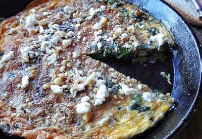 Nettle frittata with walnuts and feta
