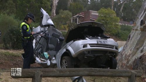Their Holden left the road and crashed into a tree. 
