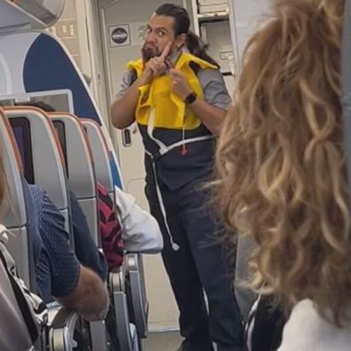 JetBlue flight attendant theatric mime routine