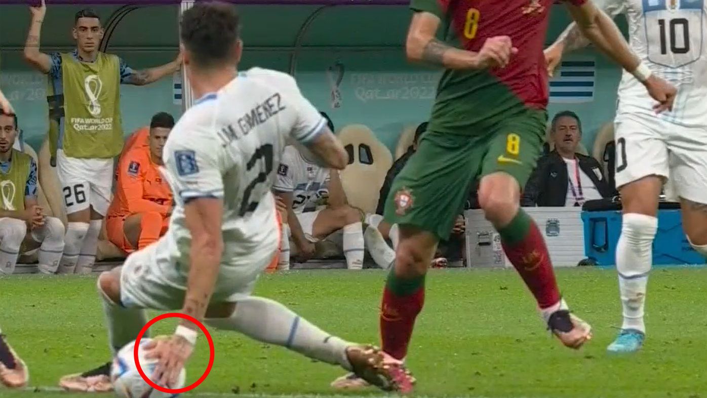 Jose Maria Gimenez was deemed to have deliberately handled the ball inside the penalty box as Bruno Fernandes tried to pass him