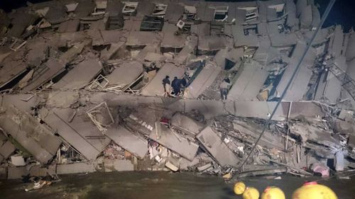 A collapsed office building in Tainan, Taiwan. (AAP)