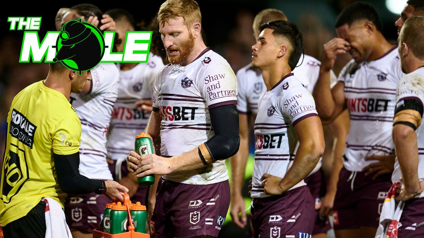Manly players during their big loss to Penrith.