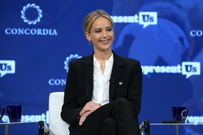 Jennifer Lawrence speaks onstage during the 2018 Concordia Annual Summit - Day 2 at Grand Hyatt New York on September 25, 2018 in New York City.