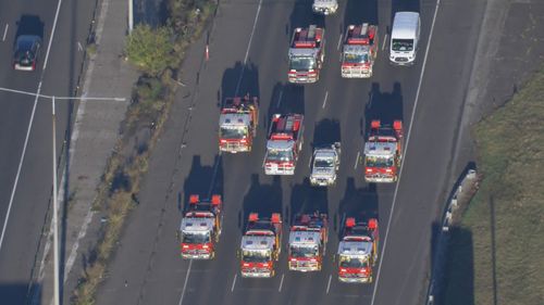 D﻿ozens of firetrucks have descended onto Melbourne's CBD in protest ahead of the state budget being revealed today. 