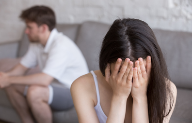 Couple having fight, woman upset with partner, relationships stock image