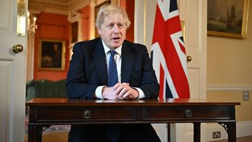 Prime Minister Boris Johnson records an address at Downing Street after he chaired an emergency Cobra meeting to discuss the UK response to the crisis in Ukraine.