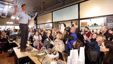 Beto O'Rourke moving his hands as he talks.