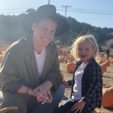 Pink poses in a photo with her four-year-old son Jameson.