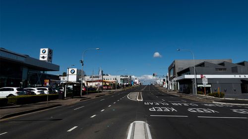 The normally busy Church Street in Parramatta lies empty during lockdown.