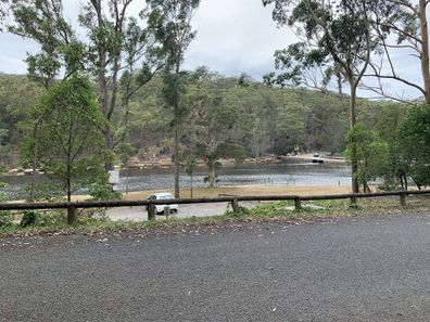 Jo Abi stop at river on way to Bundeena Beach