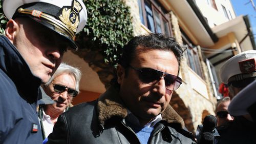 Former captain of the Costa Concordia Francesco Schettino before going aboard the ship with the team of experts inspecting the wreck on February 27 this year. (Getty Images)