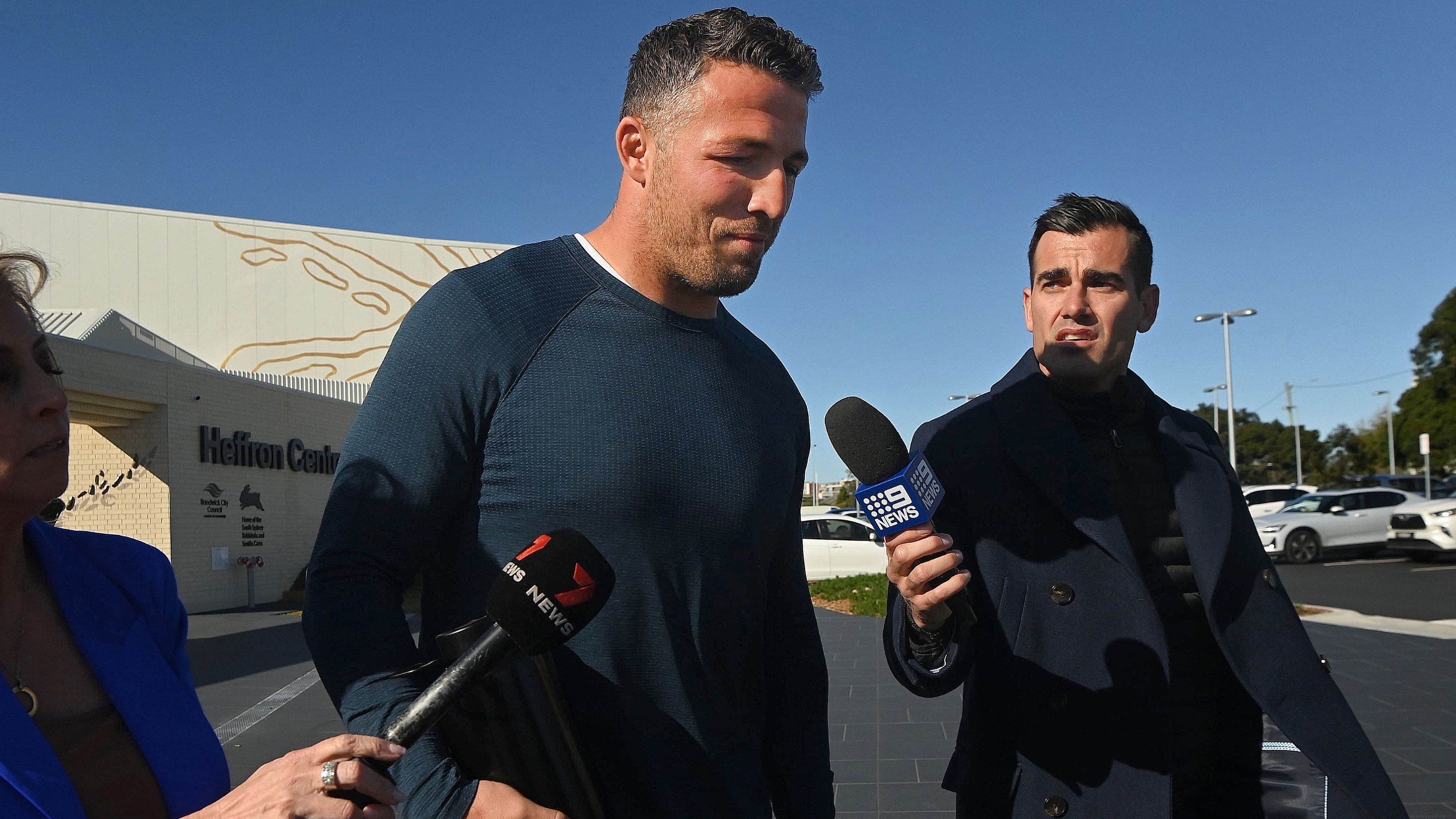Sam Burgess leaves the Heffron Centre, home of the Rabittohs in Maroubra, after being axed as assistant coach.