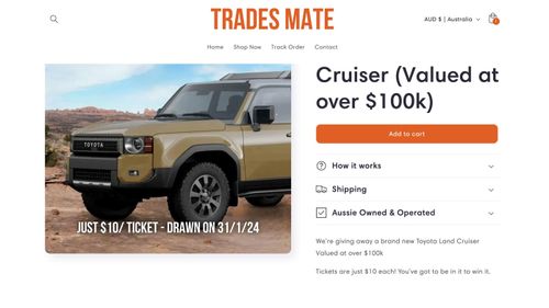 The raffle on the Trades Mate website