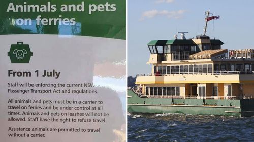 Changes to the rules for pets on Sydney ferries will be enforced from July 1.