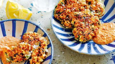 <p>Recipe: <a href="http://kitchen.nine.com.au/2017/09/25/12/03/sea-bass-kofte-with-smoked-pepper-sauce" target="_top">Sea bass k&ouml;fte with charred capsicum sauce (fish cake)</a></p>
<p>More: <a href="http://kitchen.nine.com.au/2017/09/25/13/26/no-fuss-fish-cake-and-salmon-pattie-recipes" target="_top">fish cake recipes</a></p>
