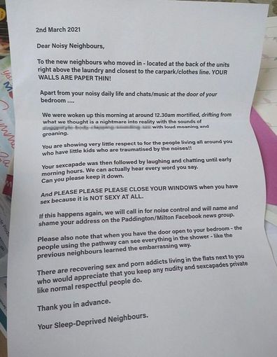 Neighbours noise complaint letter