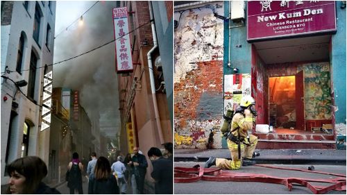 Flames could be seen in the stairwell of the vacant building. (Jia Jui via Facebook)