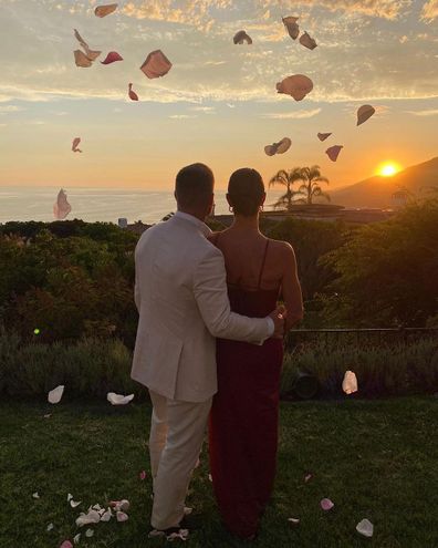 David and Candice Warner at Tish Cyrus' wedding to Dominic Purcell 