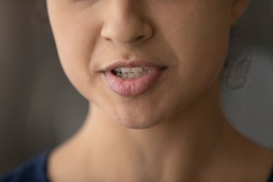 Close up of woman's mouth. Close up of mouth. Woman talking