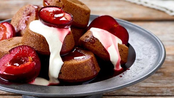 Aunty Dot's plum pudding with spiced yogurt